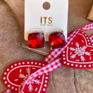 Red Ruby Goldtone Stud Earrings NWT